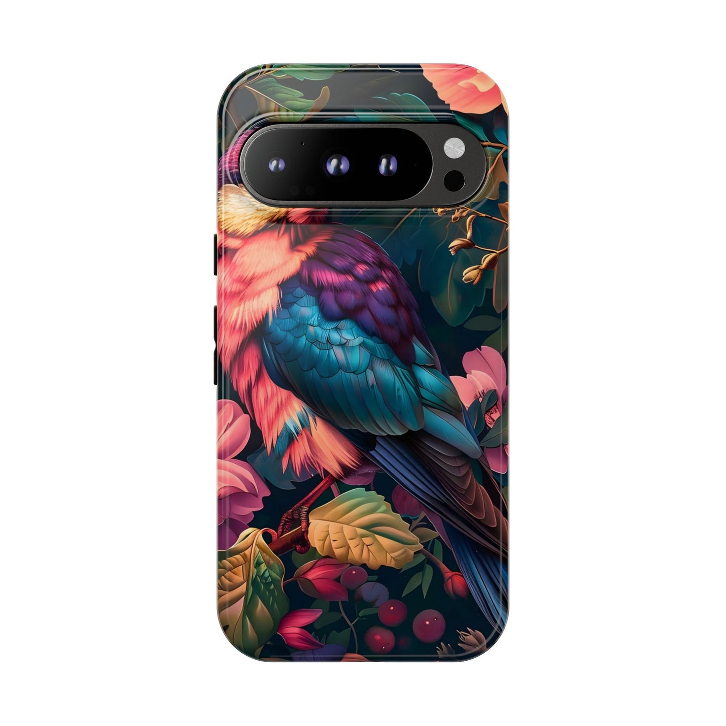 Vibrant Phone Case, Tropical Bird Design, Tough Phone Cover, Floral Tech Accessory, Gift for Nature Lovers