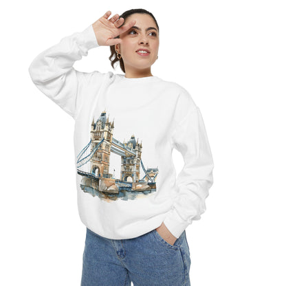 Unisex Garment-Dyed Sweatshirt - London Bridge - Iconic Landmark and Historical Beauty