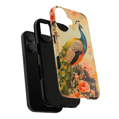Peacock Phone Case, Tough Phone Cover, Unique Phone Accessory, Floral Design, Gift for Bird Lovers, Spring Decor