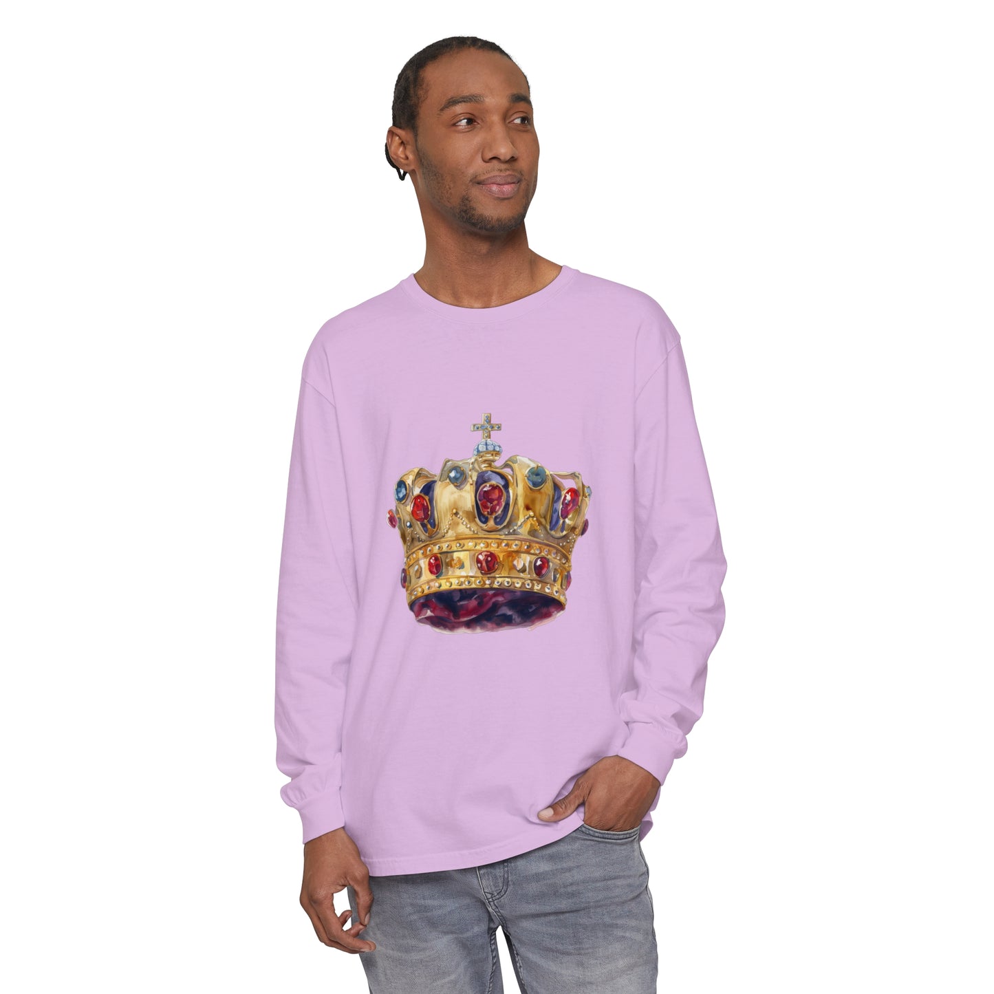 Unisex Garment-dyed Long Sleeve T-Shirt - British Royal Crown - Symbol of Regal Elegance and Authority