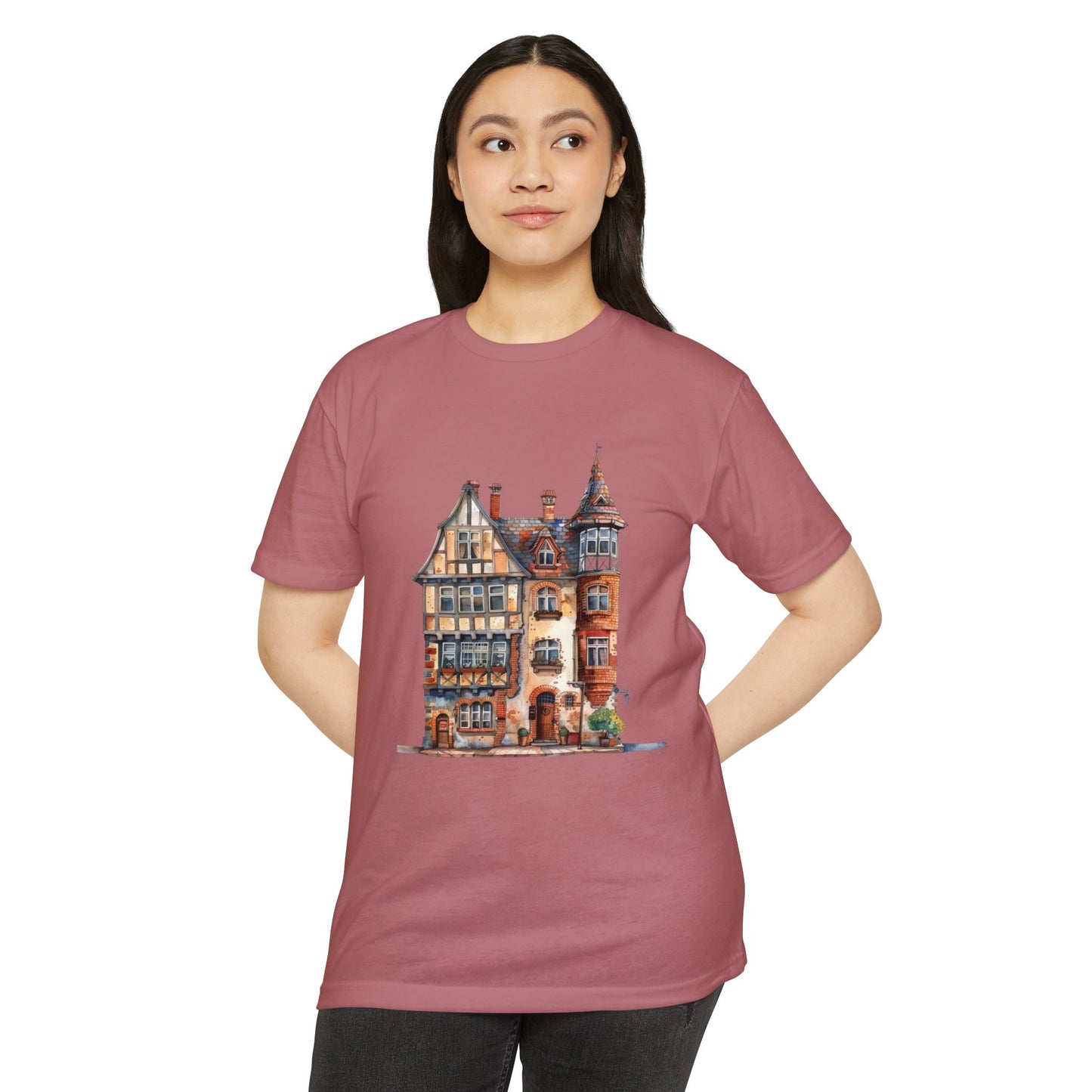 Unisex CVC Jersey T-shirt - Village Serenity - The Classic English Countryside Home