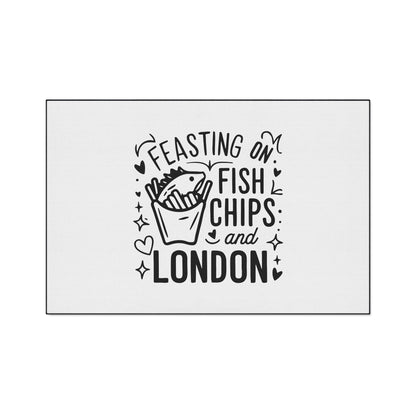 Feasting on Fish and Chips Floor Mat | Kitchen Decor | Home Welcome Mat | Fun Doormat | Gift for Fish Lovers | London-Themed Decor