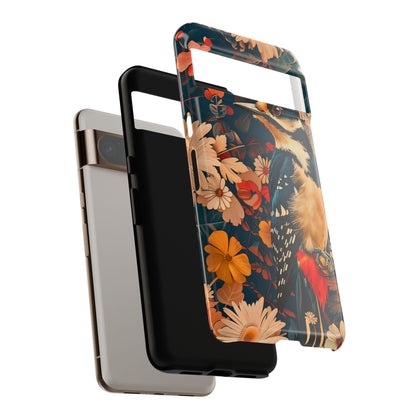 Artistic Bird Phone Case, Unique Tough Cases for Nature Lovers, Floral Design, Cute Gift, Customized Phone Accessories