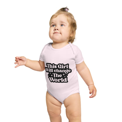 Inspirational Short Sleeve Baby Bodysuit – "This Girl Will Change The World"