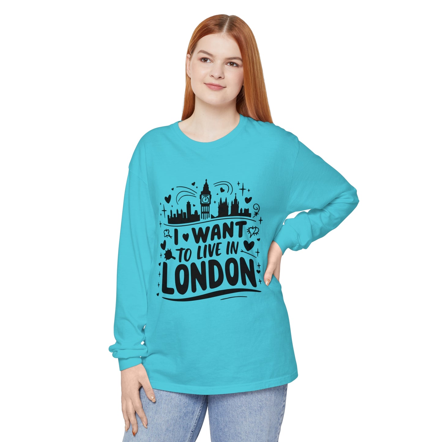 Unisex Garment-dyed Long Sleeve T-Shirt - I want to live in Cozy London