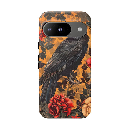 Raven Floral Phone Case - Tough Cases, Blackbird Decor, Gift for Nature Lovers, Bird Themed Accessories, Unique Phone Cover