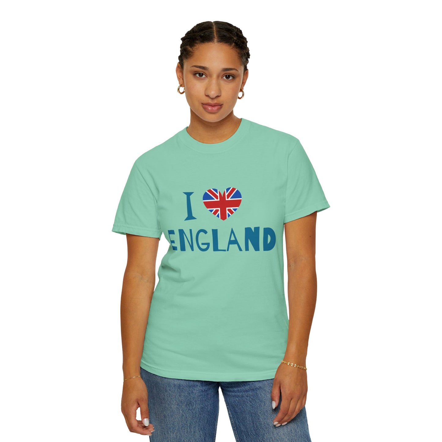 Unisex Garment-Dyed T-shirt - I Love England - Union Jack Heart