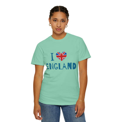 Unisex Garment-Dyed T-shirt - I Love England - Union Jack Heart