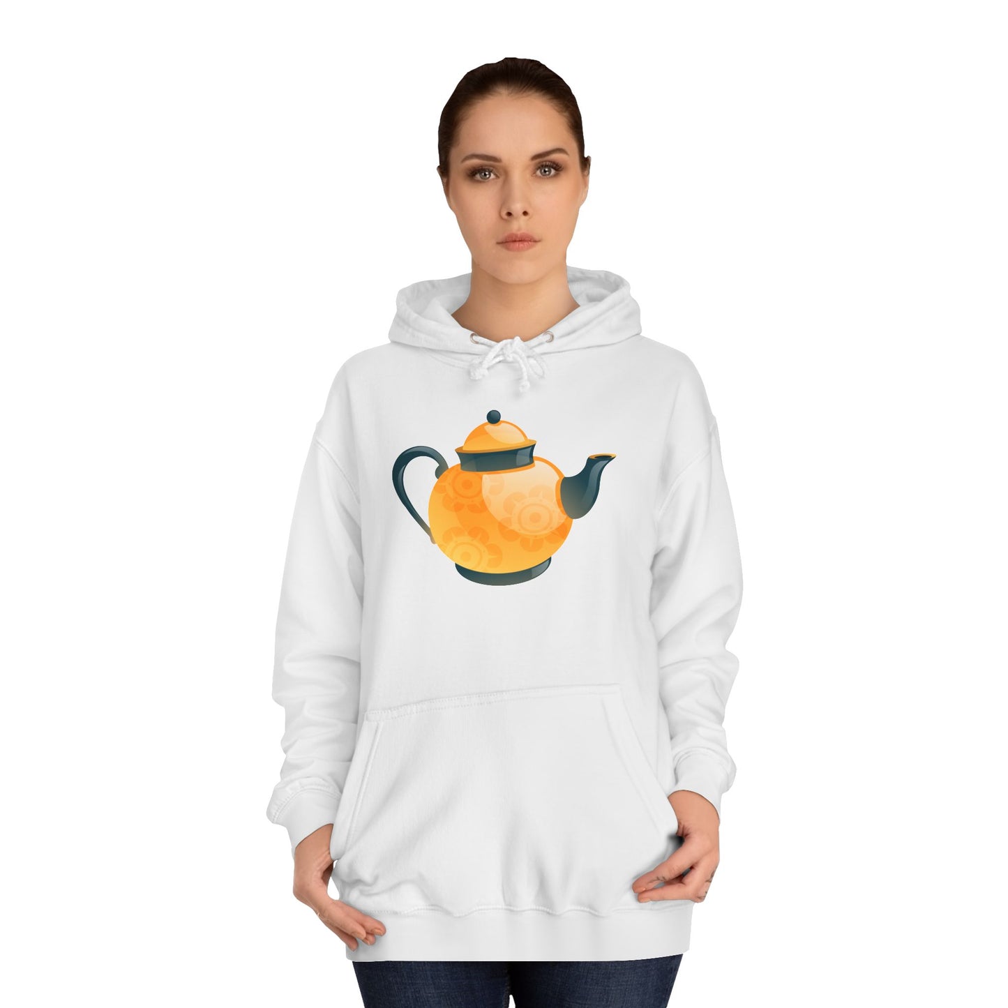 Unisex College Hoodie - Classic British Tea Kettle - Timeless Elegance in Tea Time