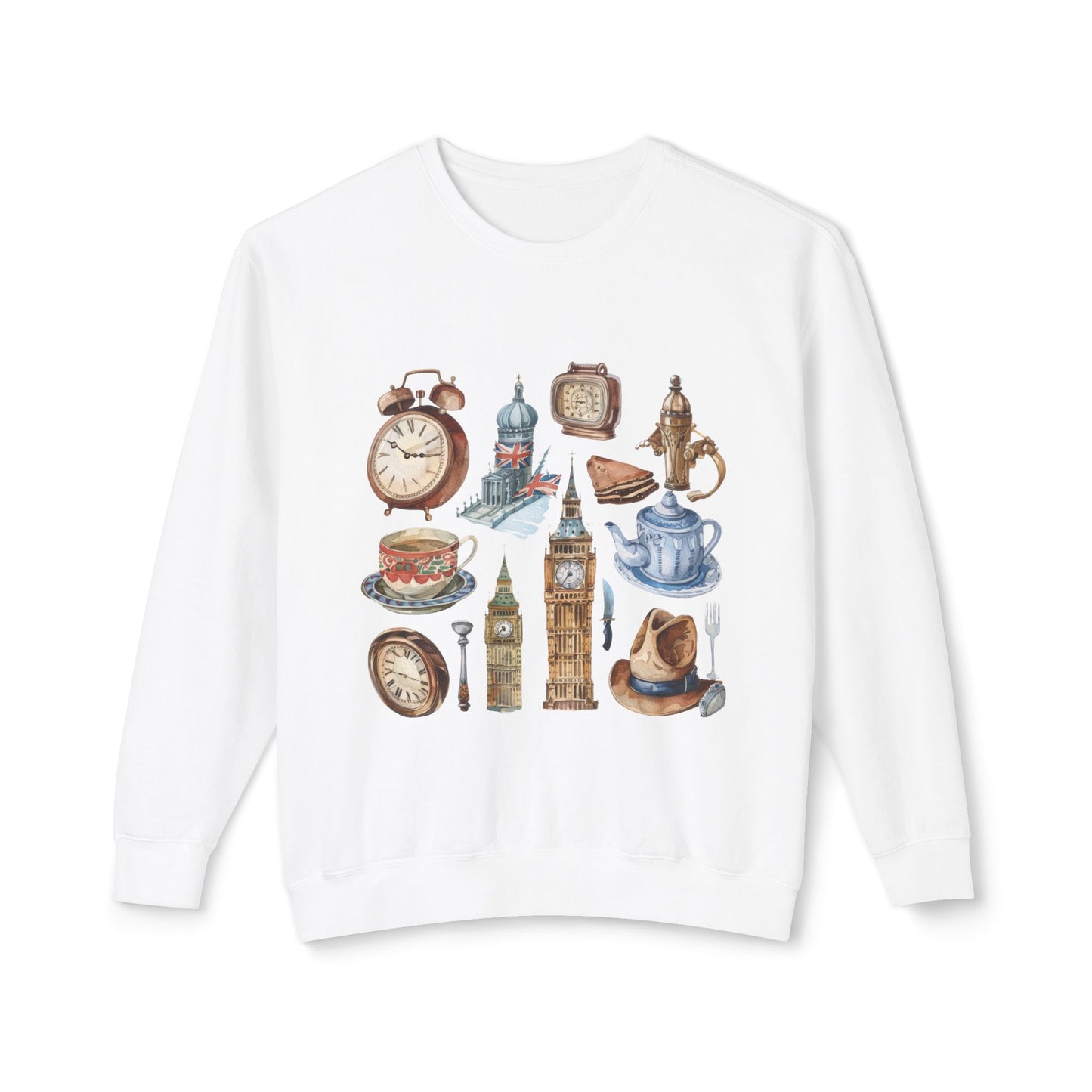 Unisex Lightweight Crewneck Sweatshirt - Vintage England Icons