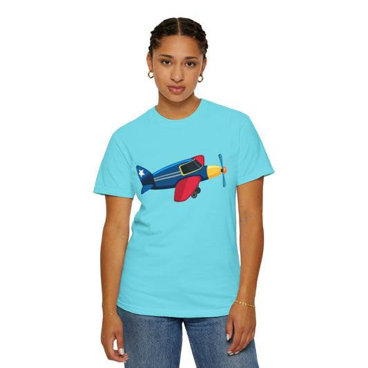 Unisex Garment-Dyed T-shirt - Colorful Vintage Airplane Illustration - Retro Aviation