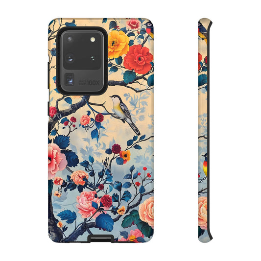 Floral Phone Case, Tough Cases with Bird and Flower Design, Trendy Accessory, Gift for Nature Lovers, Stylish Protection