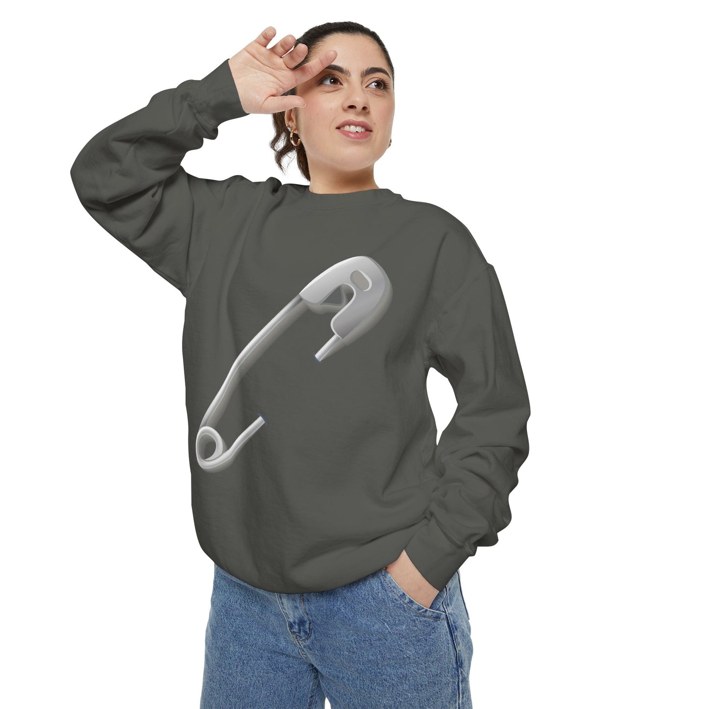 Unisex Garment-Dyed Sweatshirt - Minimalist Safety Pin Design