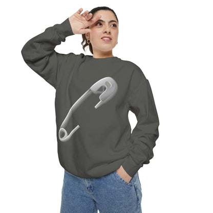 Unisex Garment-Dyed Sweatshirt - Minimalist Safety Pin Design