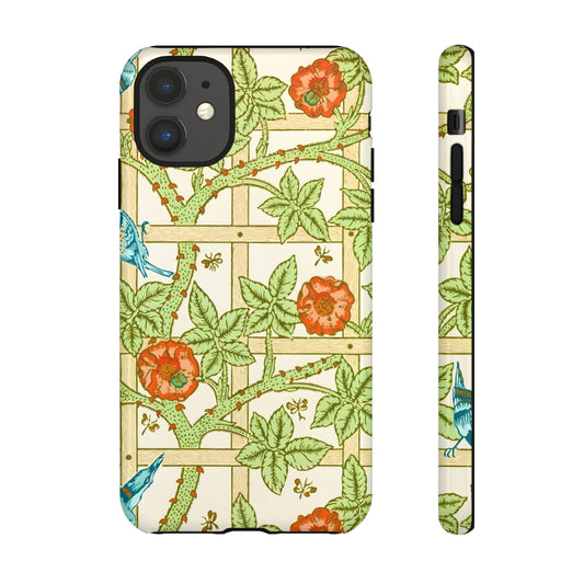 Floral Phone Case with Vintage Vibe, Tough Cases, Stylish Accessory, Gift for Bird Lovers, Nature-Inspired Design, Protective Cover