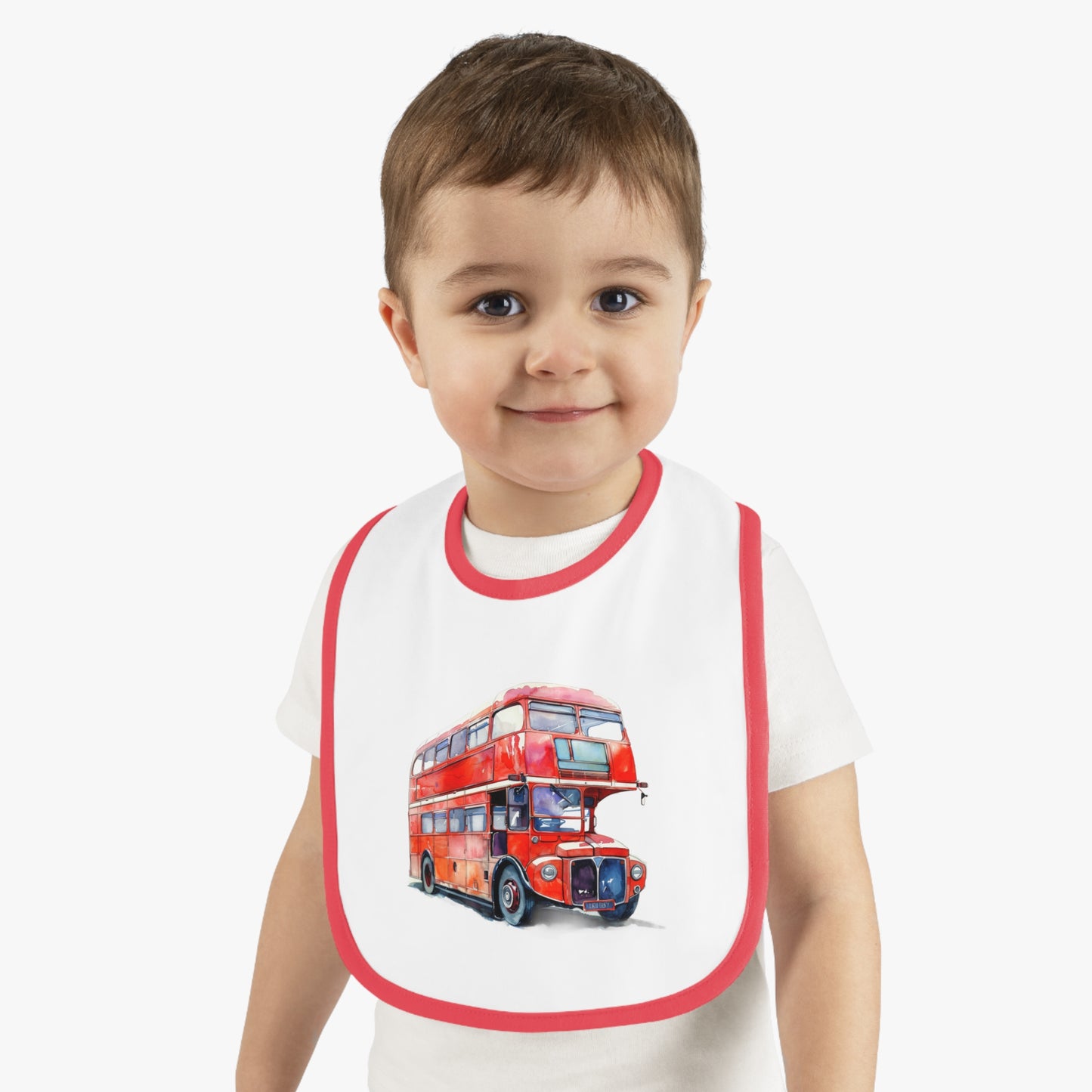 Cute Red Double-Decker Bus Baby Bib, Infant Feeding Bib, Baby Shower Gift, Toddler Accessory, Neat Mealtime Essential