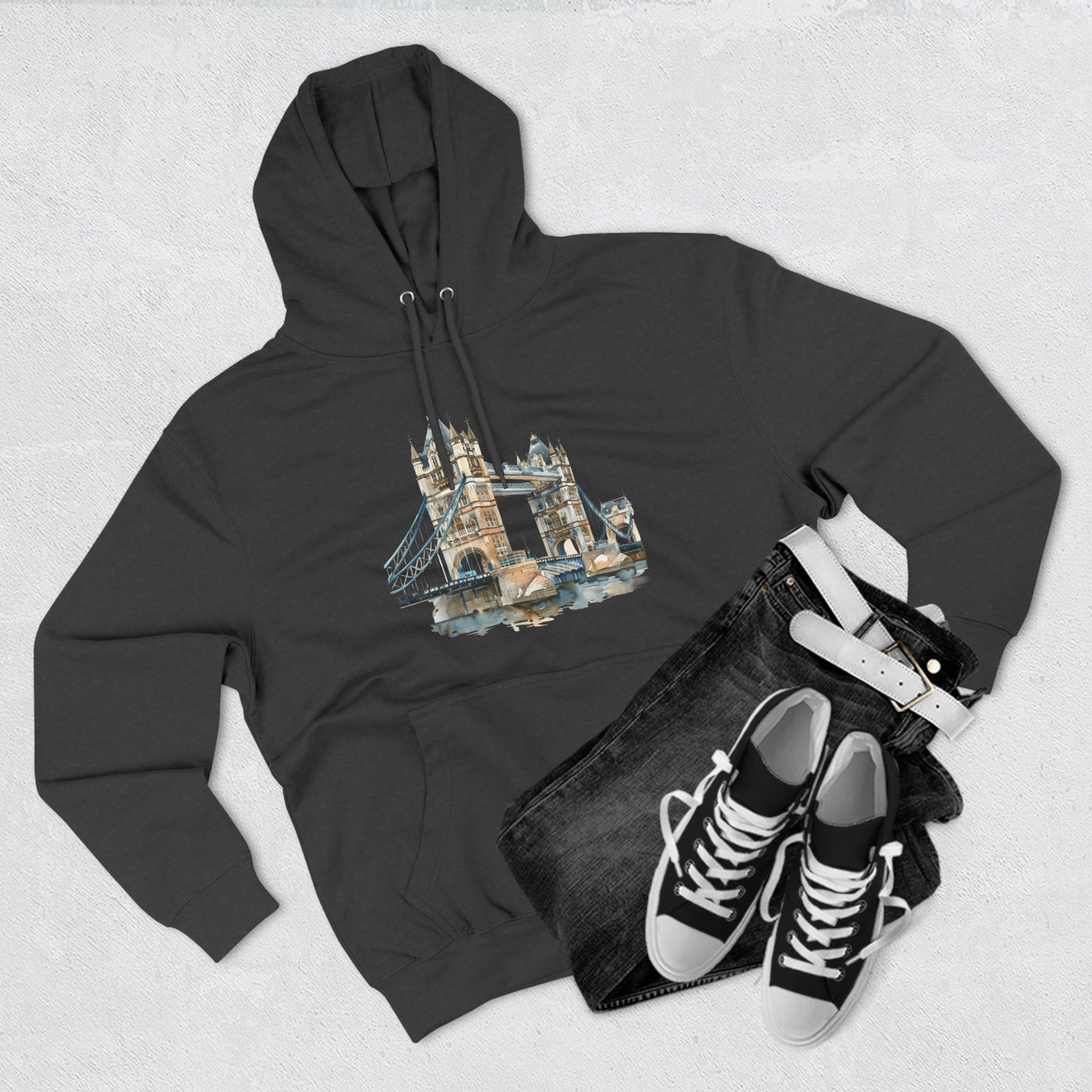 Three-Panel Fleece Hoodie - London Bridge - Iconic Landmark and Historical Beauty