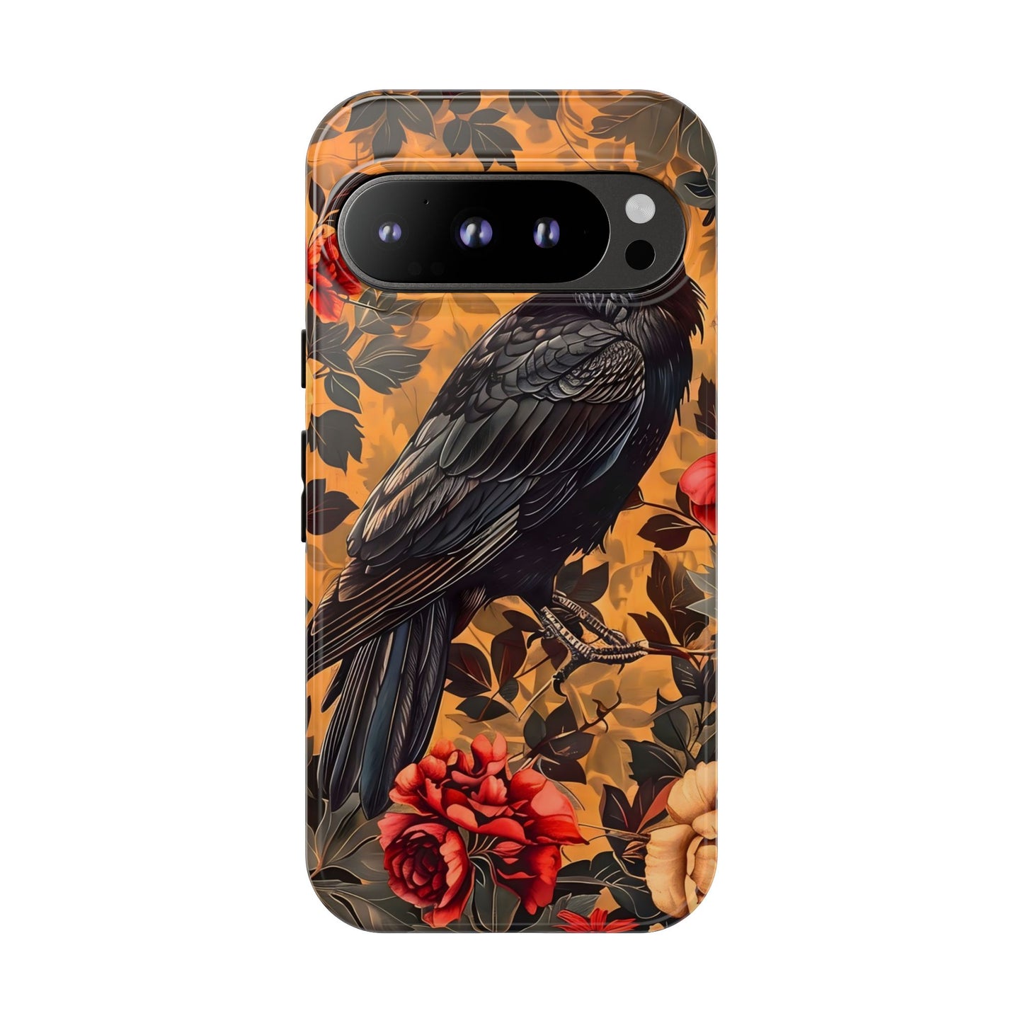 Raven Floral Phone Case - Tough Cases, Blackbird Decor, Gift for Nature Lovers, Bird Themed Accessories, Unique Phone Cover