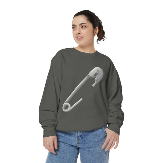 Unisex Garment-Dyed Sweatshirt - Minimalist Safety Pin Design