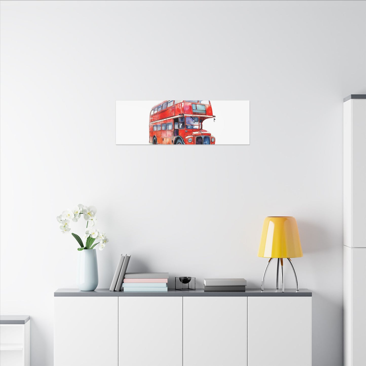 London Red Double-Decker Bus Art Canvas Print, Wall Decor for Travel Lovers, Home Office Gift, Unique Artwork for All Occasions