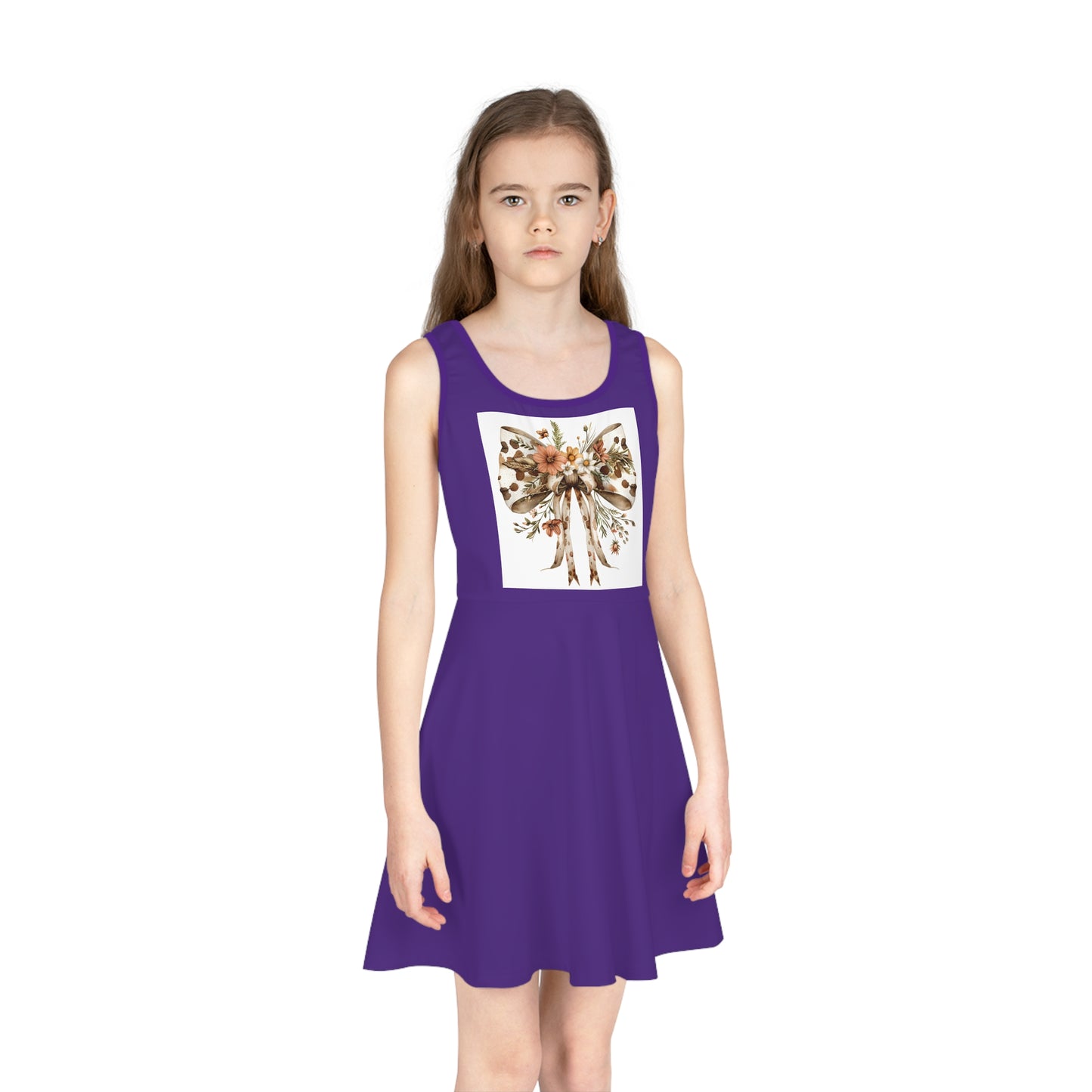 Girls' Sleeveless Sundress - Rustic Country Bow with Daisy Flowers and Cow Spots - Perfect for Summer Parties and Celebrations