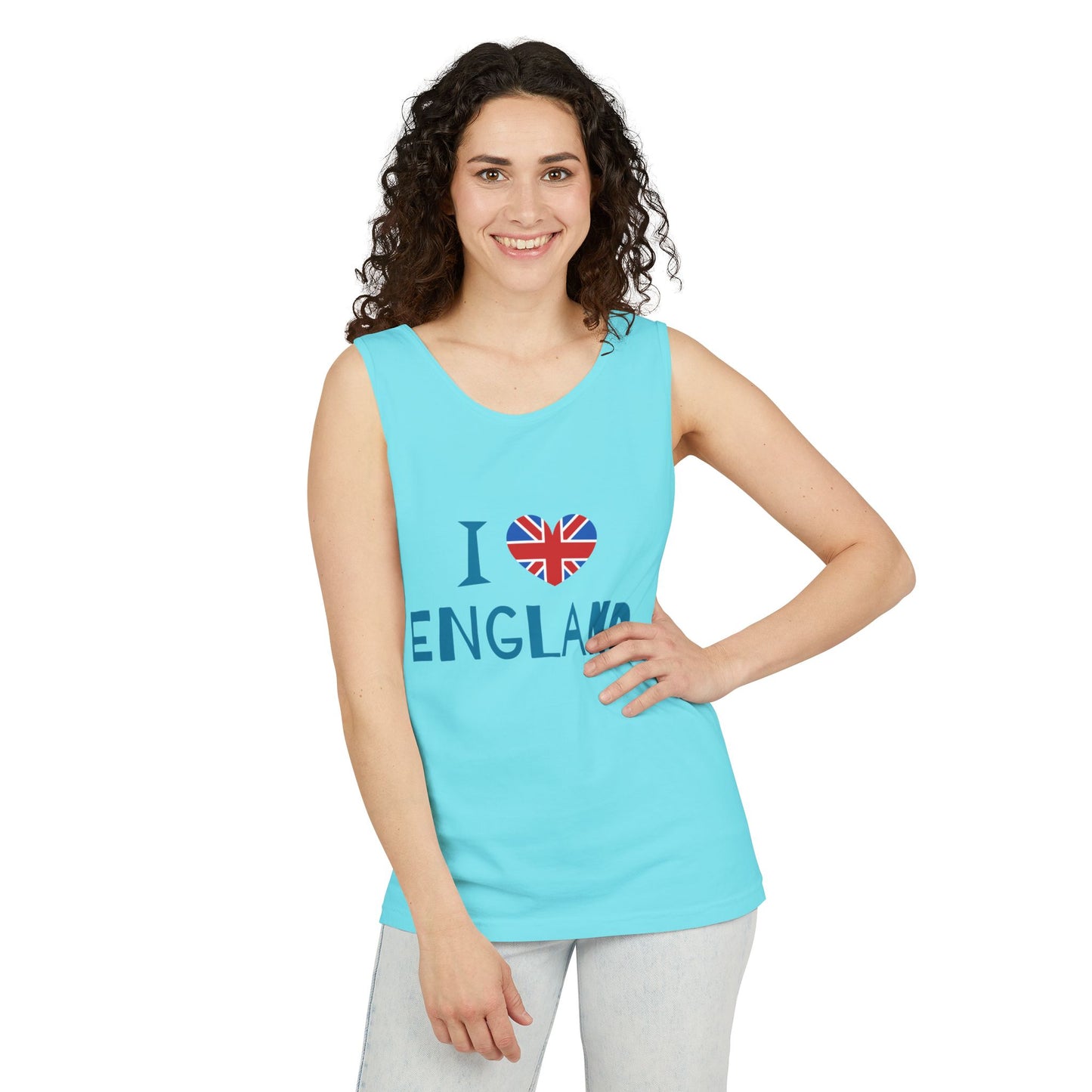 Unisex Garment-Dyed Tank Top - I Love England - Union Jack Heart Design