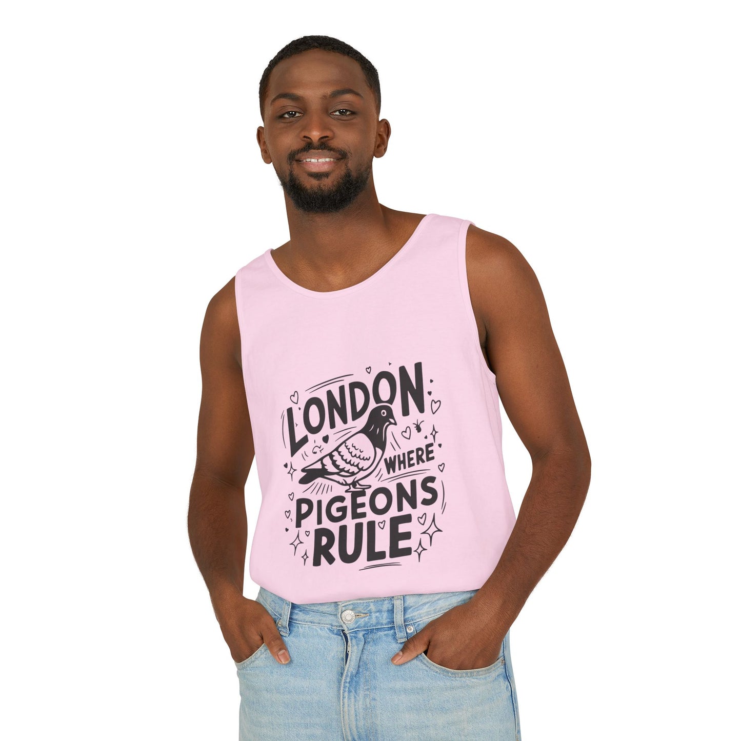 Unisex Garment-Dyed Tank Top - London where Pigeons Rule