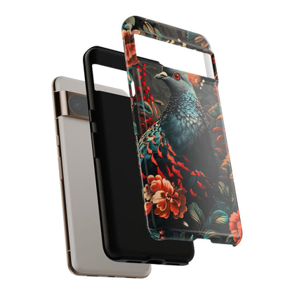 Floral Peacock Phone Case, Tough Cases, Artistic Phone Cover, Unique Gift, Nature Lover Accessory, Protective Case