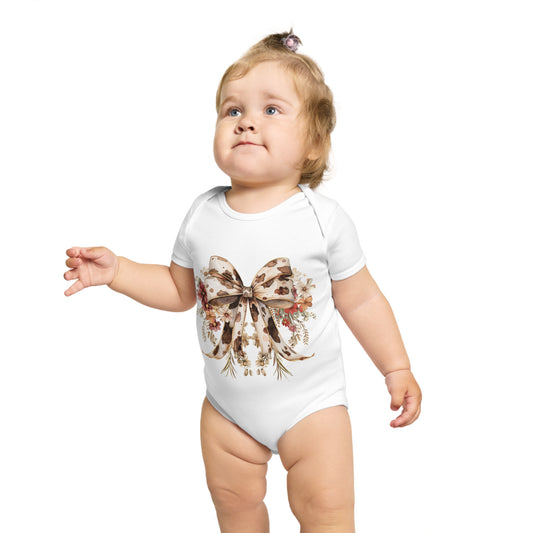 Floral Bow Baby Bodysuit - Cute Short Sleeve Onesie for Infants