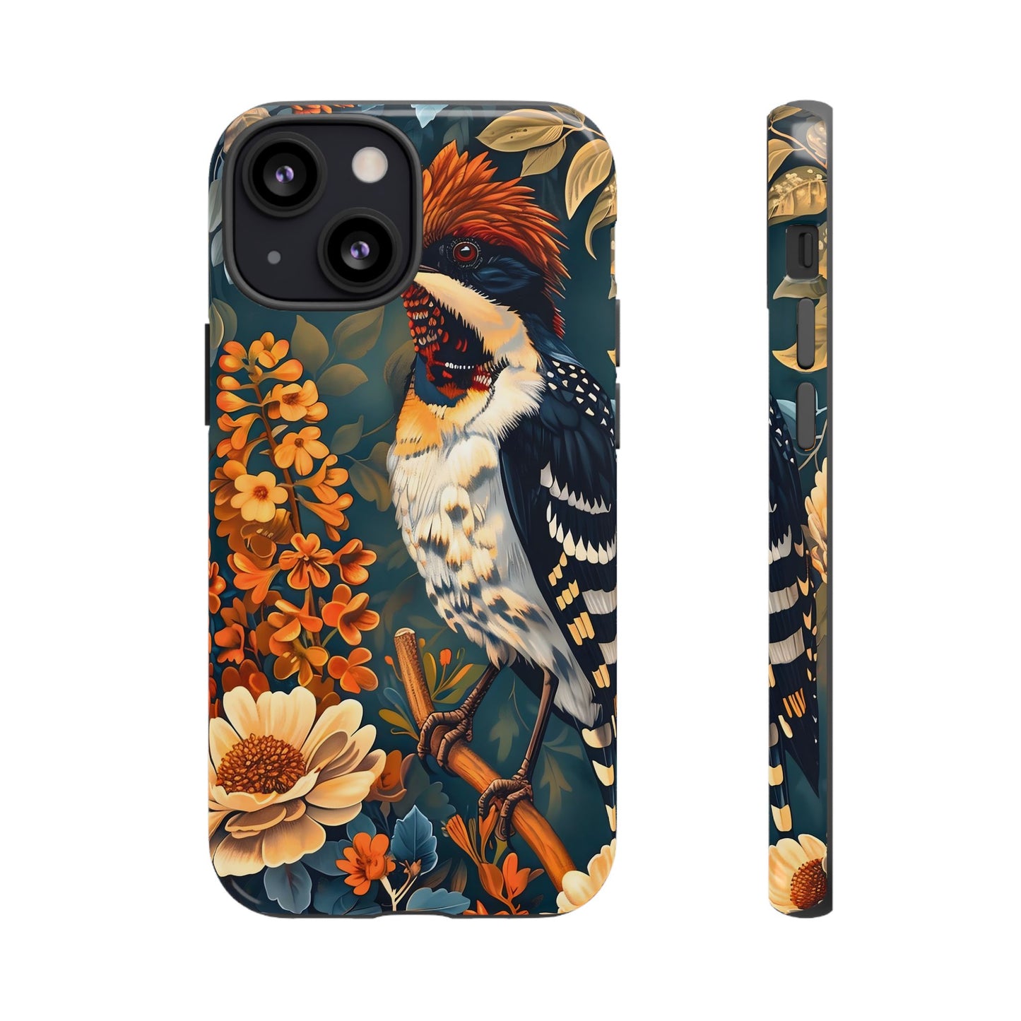Tough Cases: Floral Bird Phone Case, Vintage Style Cover, Nature Lover Gift, Botanical Design, Spring Inspire Fashion