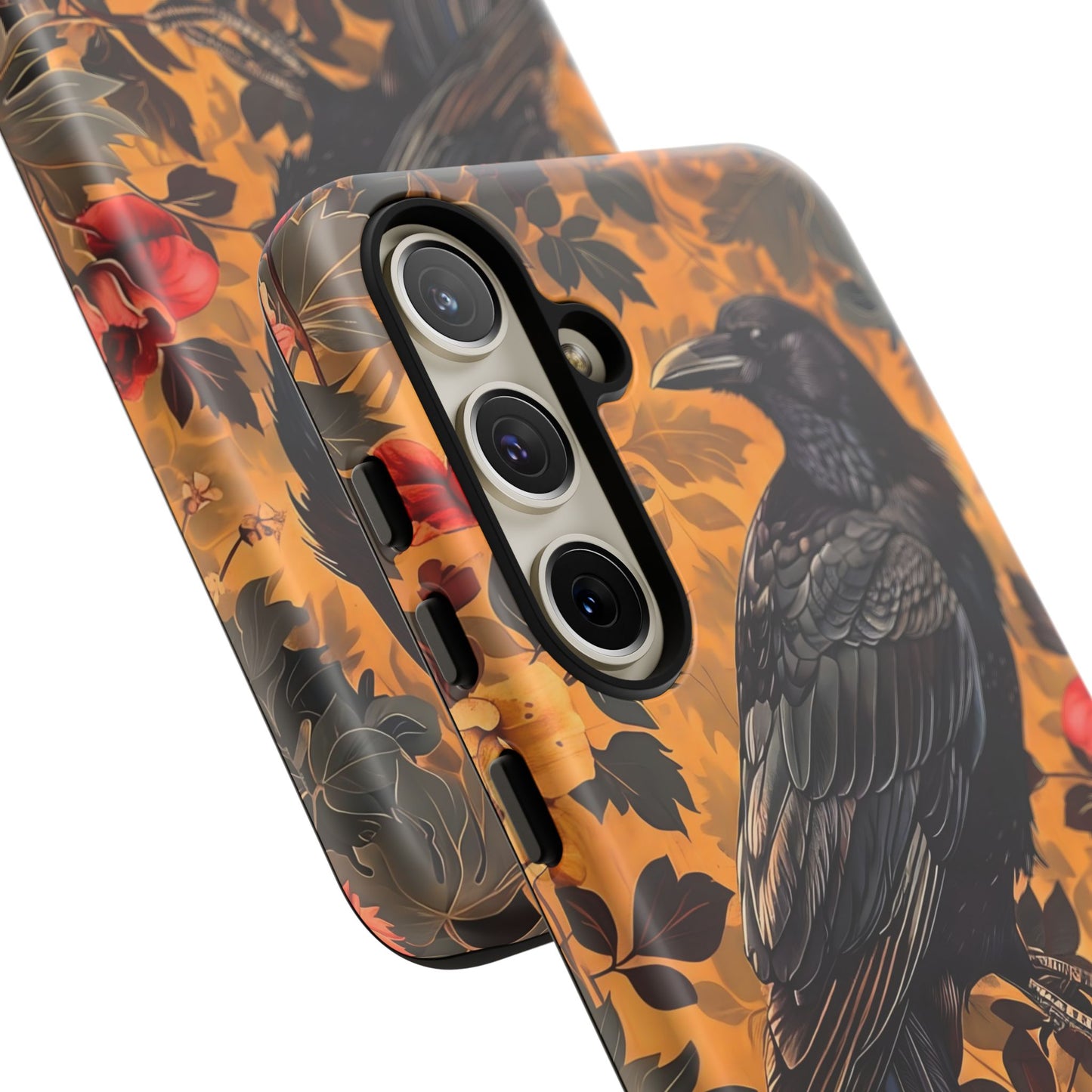 Raven Floral Phone Case - Tough Cases, Blackbird Decor, Gift for Nature Lovers, Bird Themed Accessories, Unique Phone Cover