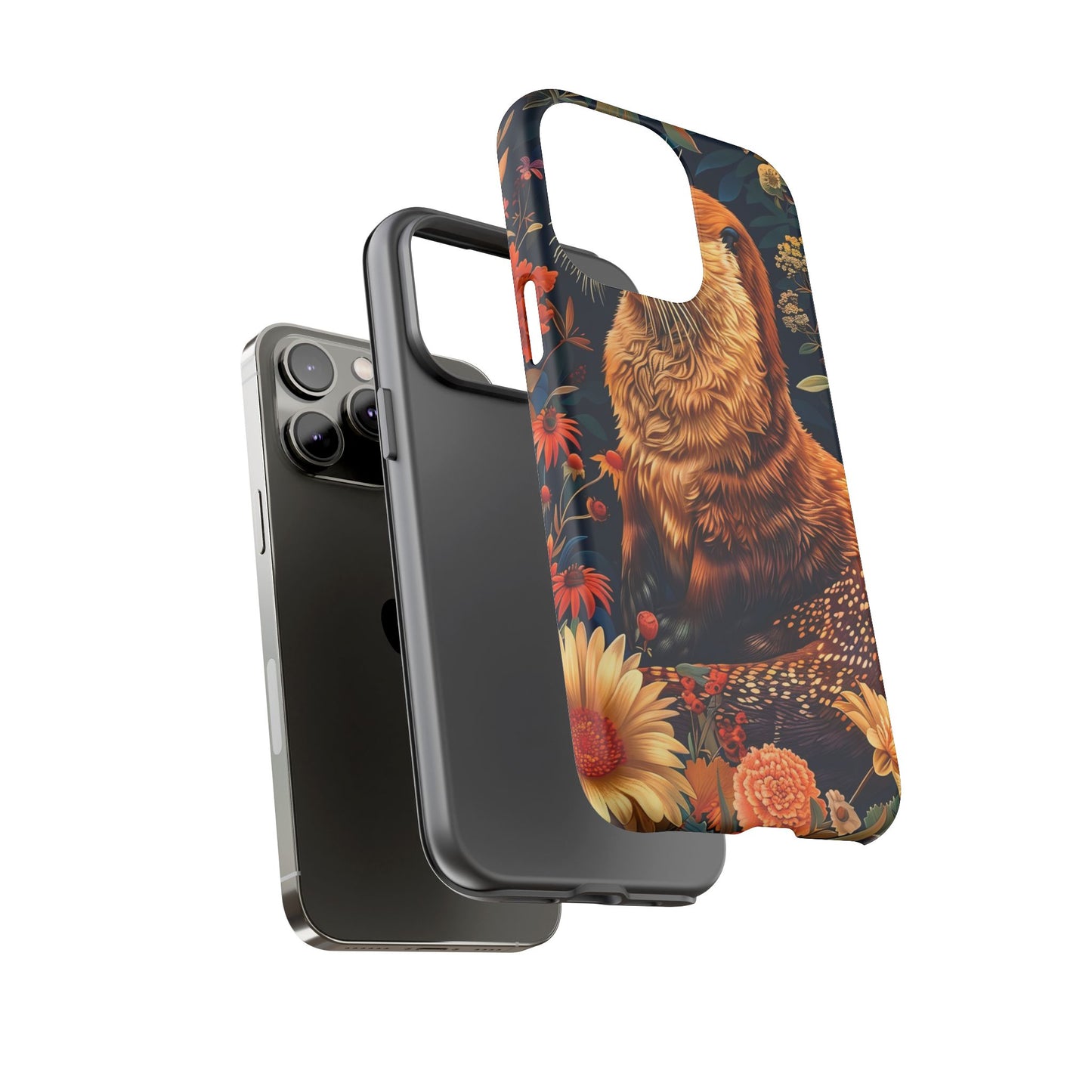 Otter Phone Case, Floral Otter Design, Tough Phone Cover, Nature Lover Gift, Cute Animal Accessories