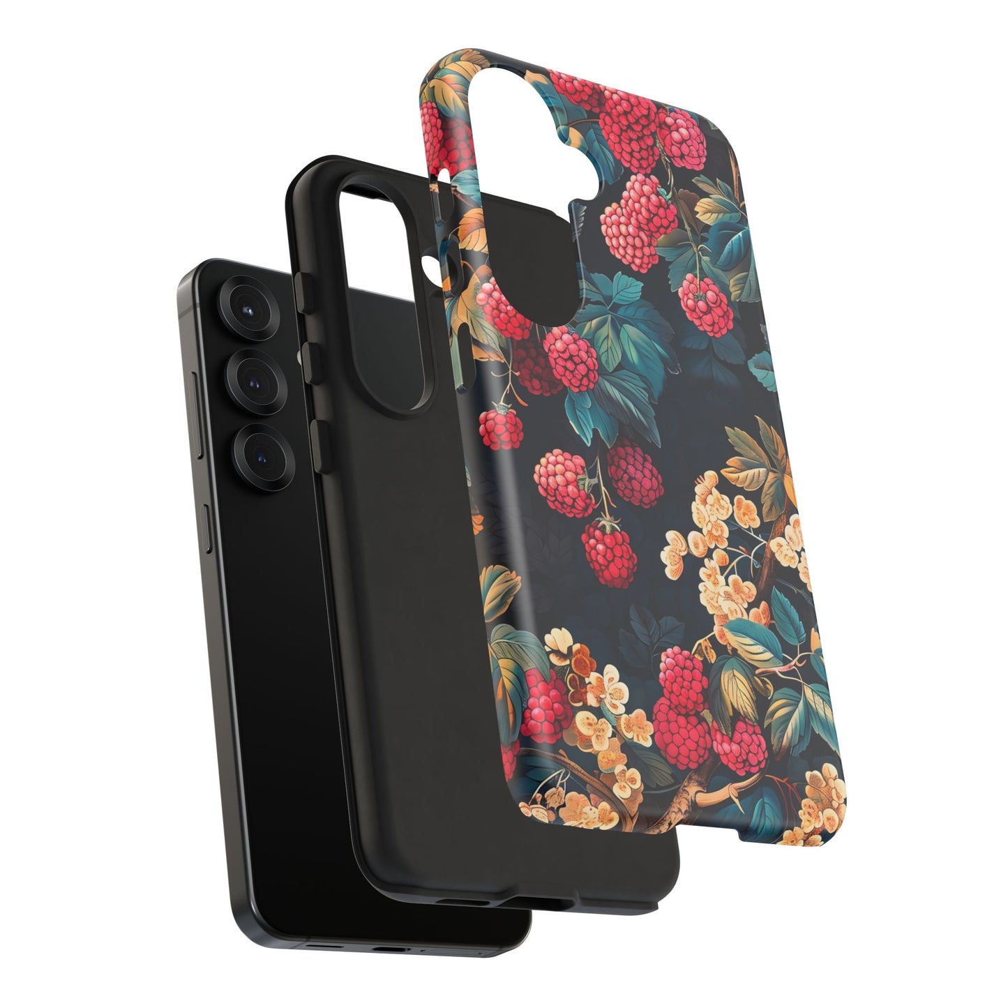 Floral Phone Case with Berry Design, Durable Phone Cover, Floral Print, Gift for Plant Lovers, Nature-Inspired Accessory