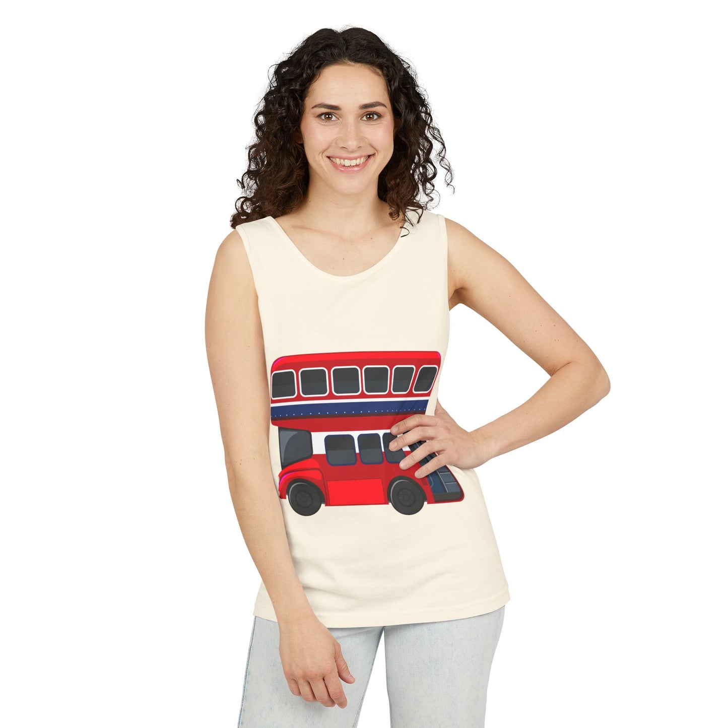 Unisex Garment-Dyed Tank Top - Classic London Double-Decker Bus Artwork