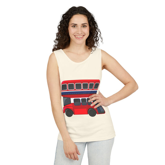 Unisex Garment-Dyed Tank Top - Classic London Double-Decker Bus Artwork