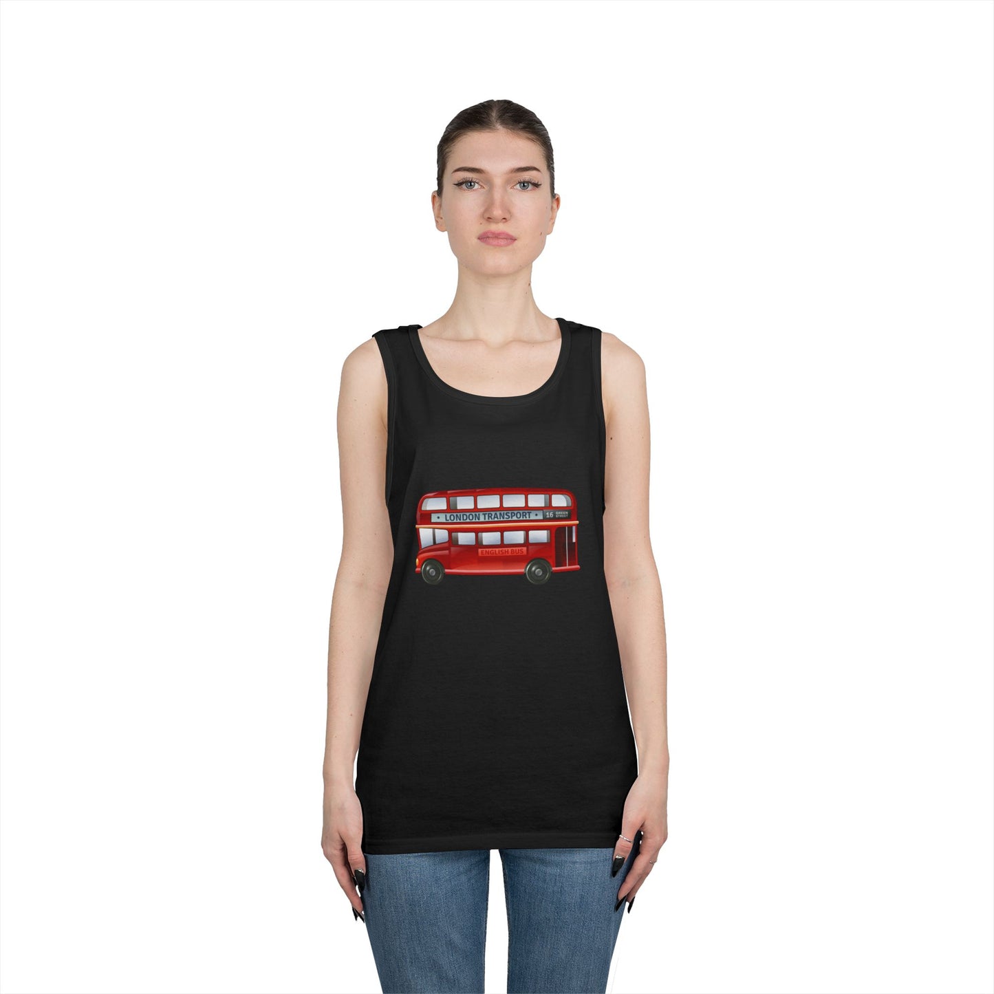 Unisex Heavy Cotton Tank Top - Vintage British Double-Decker Bus Art Print