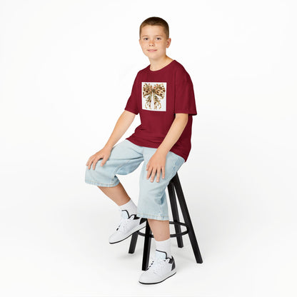 Kids Tee - Boho Western Bow with Flowers and Cow Pattern -  Adorable Heavy Cotton T-Shirt for Little Fashionistas
