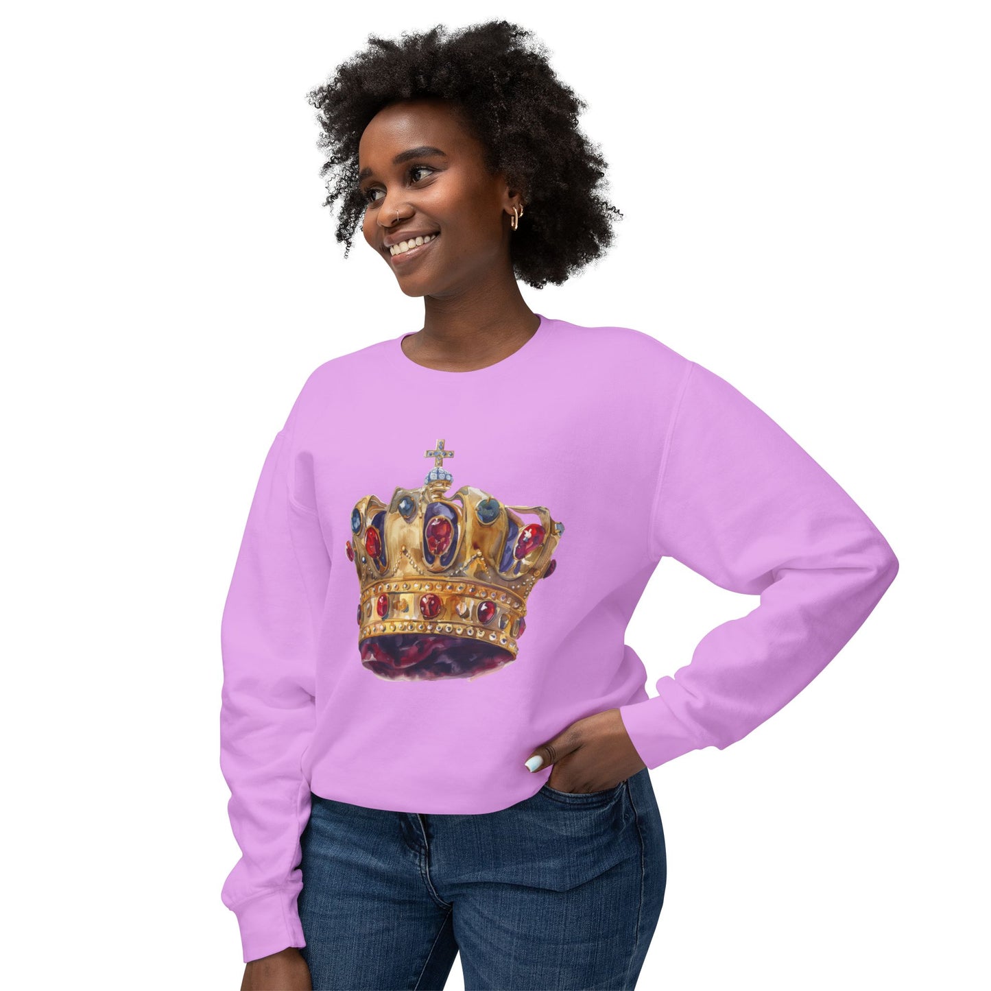 Unisex Lightweight Crewneck Sweatshirt - British Royal Crown Design - Iconic Symbol of Monarchy