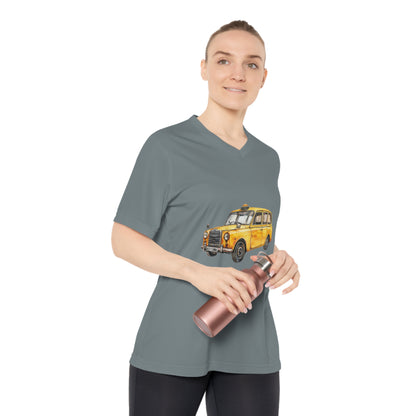 Women's Performance V-Neck T-Shirt - Vintage Yellow Taxi Design - Vintage British Car