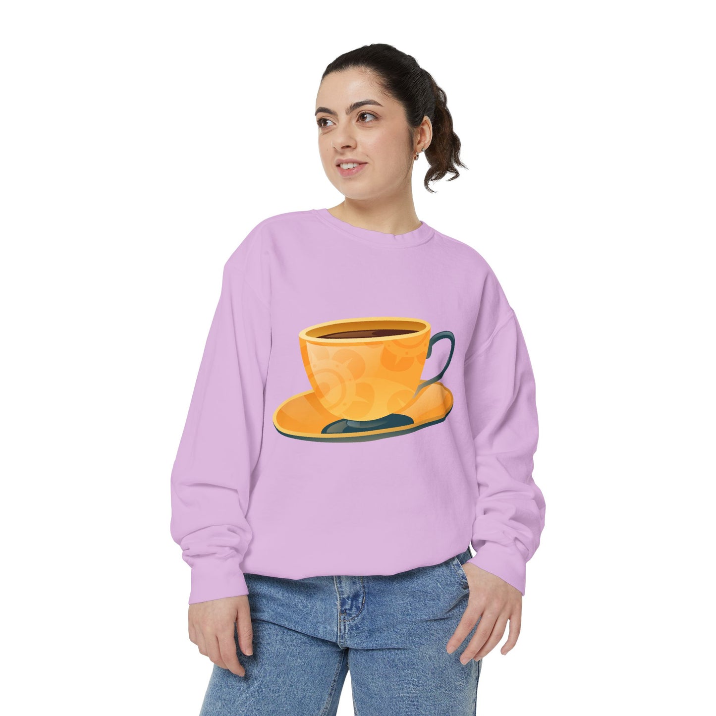 Unisex Garment-Dyed Sweatshirt - Elegant British Tea Cup - Classic Tea Time Style