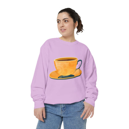 Unisex Garment-Dyed Sweatshirt - Elegant British Tea Cup - Classic Tea Time Style