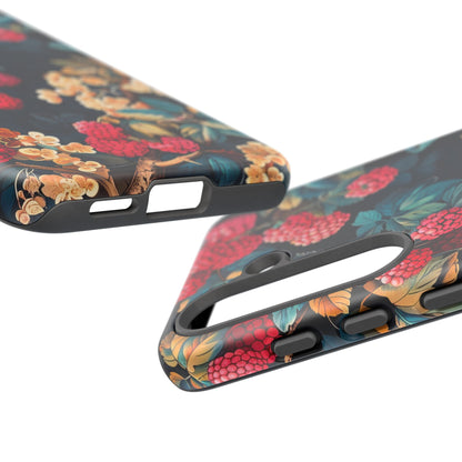 Floral Phone Case with Berry Design, Durable Phone Cover, Floral Print, Gift for Plant Lovers, Nature-Inspired Accessory