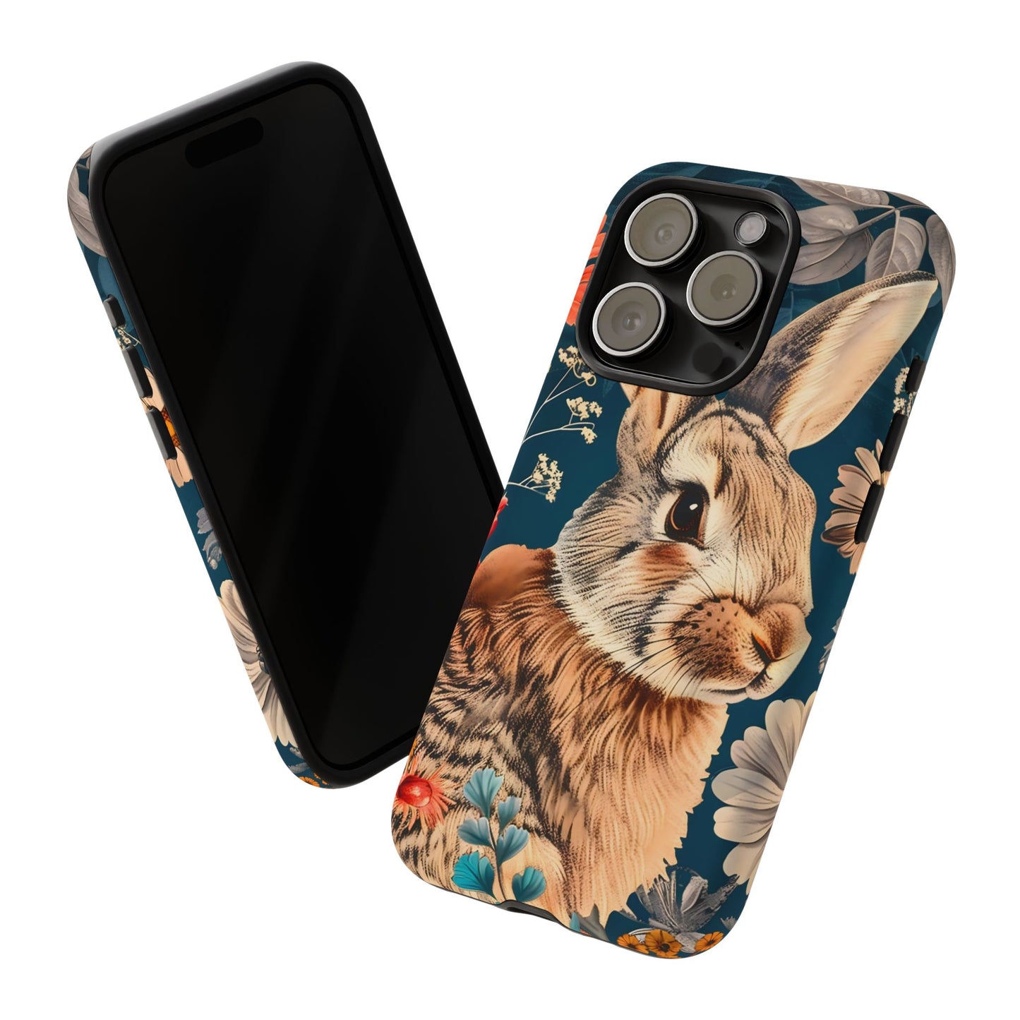 Floral Rabbit Phone Case, Cute Phone Cover, Tough Cases for Animal Lovers, Unique Gift for Birthdays, Nature-Themed Accessories