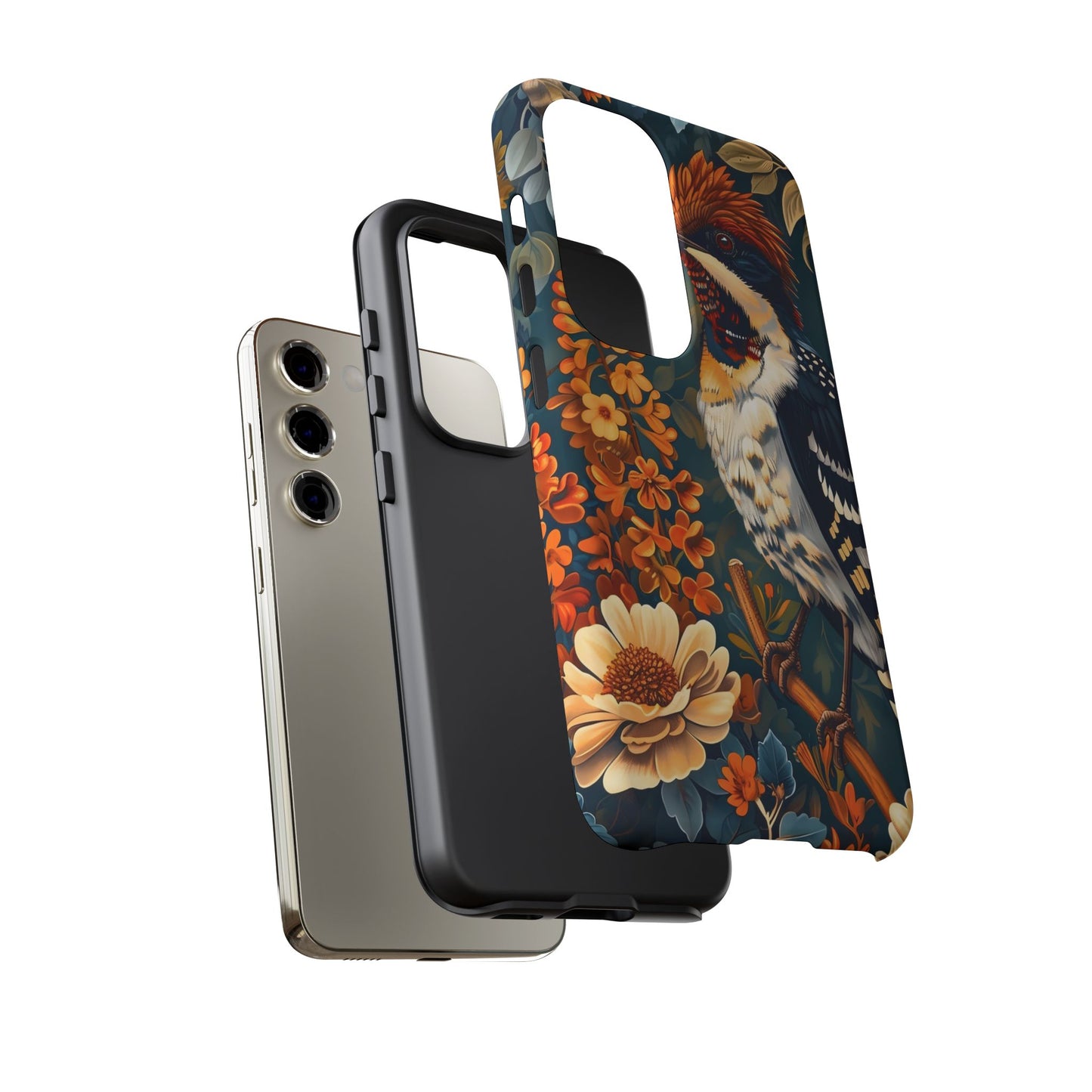 Tough Cases: Floral Bird Phone Case, Vintage Style Cover, Nature Lover Gift, Botanical Design, Spring Inspire Fashion
