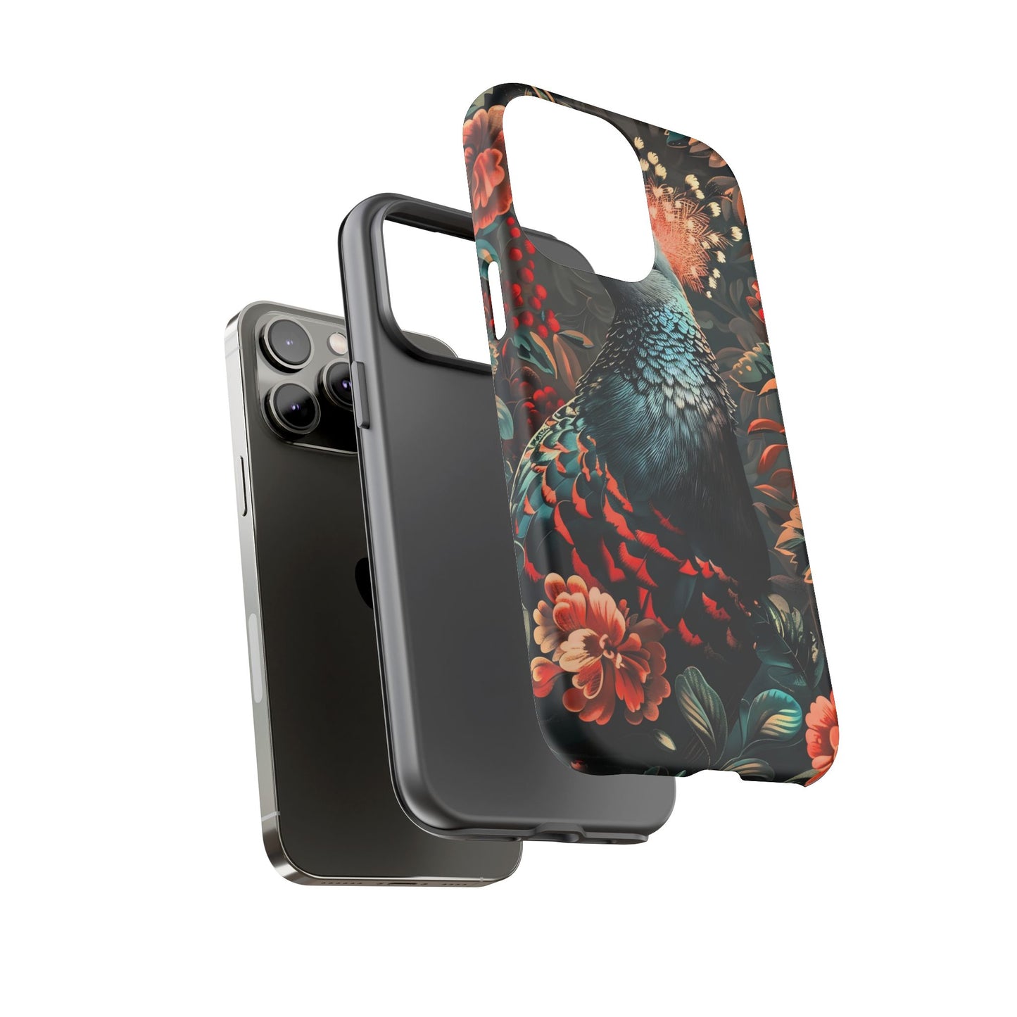 Floral Peacock Phone Case, Tough Cases, Artistic Phone Cover, Unique Gift, Nature Lover Accessory, Protective Case