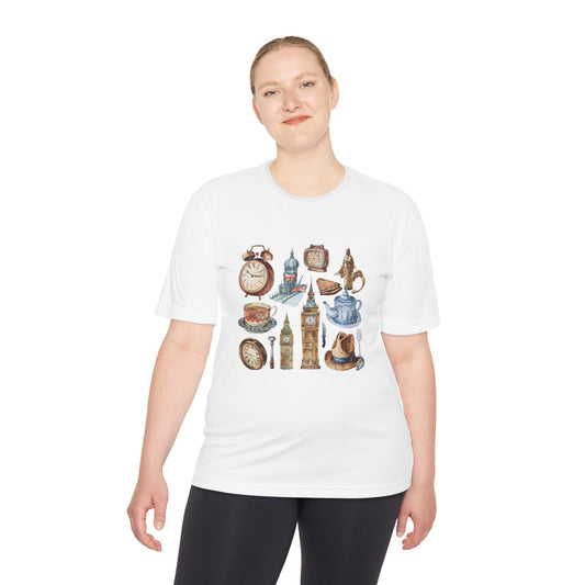 Unisex Moisture Wicking Tee - British Landmarks and Symbols Art Design