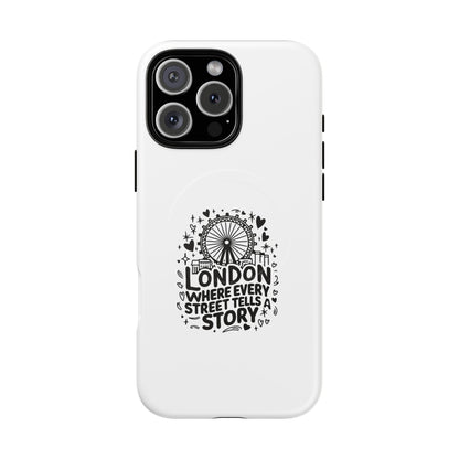 London Story Magnetic Phone Case, Tough Phone Cover, Gift for Travel Lovers, Unique London Souvenir, Storytelling Phone Accessory