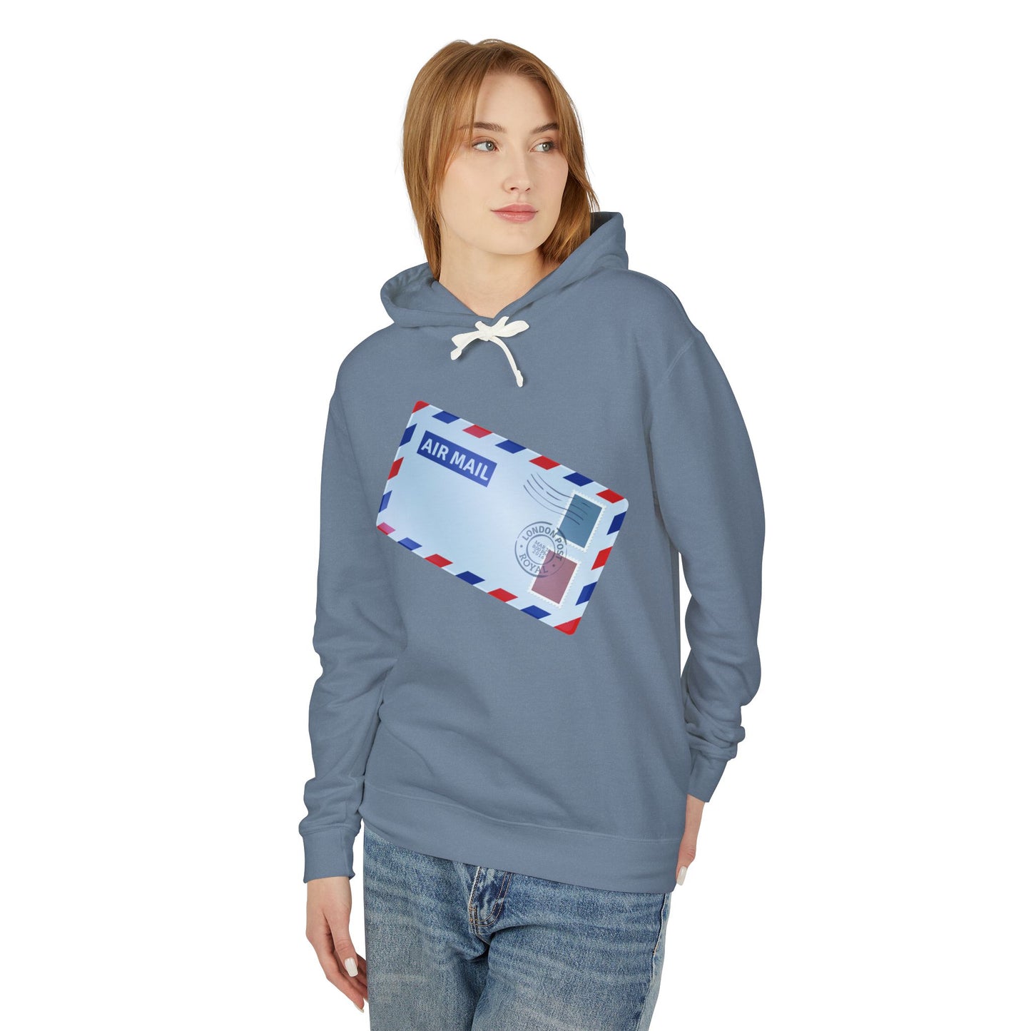 Unisex Lightweight Hooded Sweatshirt - Vintage British Air Mail - Classic Postal