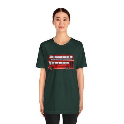 Unisex Jersey Short Sleeve Tee - London Transport English Bus - Iconic Red Double-Decker