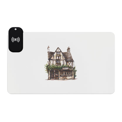 Tudor-Style Home – Historic England Charm - LED Gaming Mouse Pad with Wireless Charging, Aesthetic Desk Accessory for Gamers, Office Decor, Gift for Tech Lovers, USB Gaming Pad